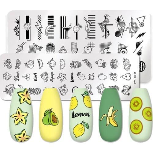 PICK YOU Summer Fruits Nail Stamping Plates Line Stripe Image Transfer Stamp Templates Leaf Flowers Printing Stencil Tool