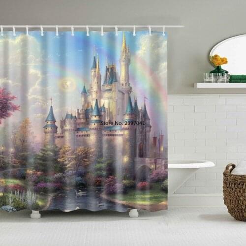 Tourism City Castle Beautiful Scenic Frabic Waterproof Polyester Shower Curtains With Hooks Bathroom Curtain