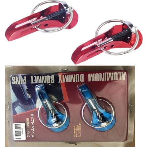 2PCS Universal Hood Pin/Lock Red Aluminum Mount Bonnet Flip Over Locking Kit