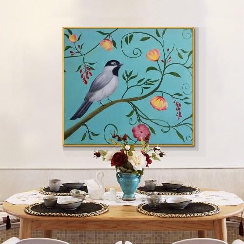 YIQING Bird With Flowers Painting 100% Hand Painted Oil Painting On Canvas For Adults Kids Art Painting For Home Decoration