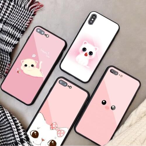 Cute pink cat dog fish simple design Tempered Glass Phone Case For iPhone 6 6plus 7 plus 8 8plus 5 5S 5C SE X XS XR XS Max