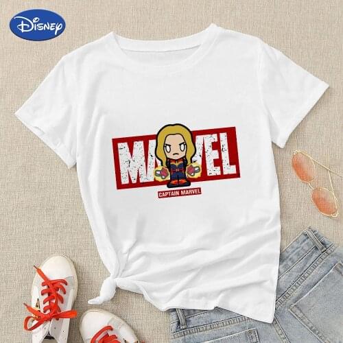 Captain Marvel Tshirt Femme Summer French Fashion Kawaii Clothes Short Sleeve Gothic Victorian Punk White 2021 Urban Harajuku