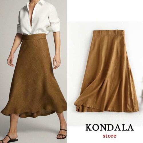 Women skirt za 2020 office lady casual long skirt cotton and linen fashon jupe femme