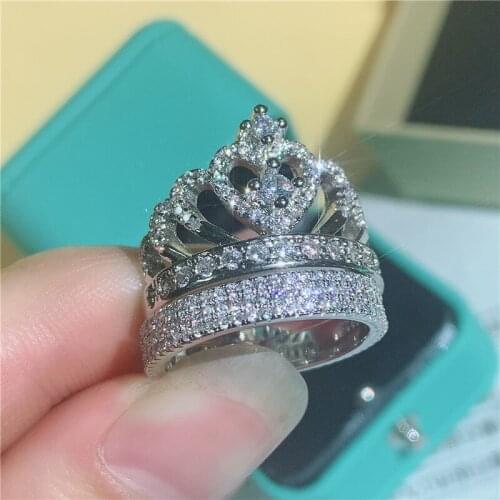 Choucong Female Crown Promise Ring sets Pave AAAAA cz 925 Sterling Silver Engagement Wedding Band Rings for women Party Jewelry