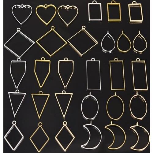 10pcs Geometric Hollow Pendant Open Bezel Setting Blank Charms For DIY Earring Necklace Jewelry Making Accessories