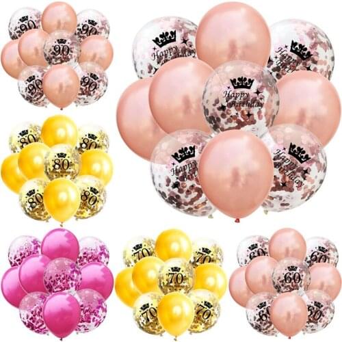 12 Inch 10pcs Rose Gold And Transparent Crown Confetti Balloon 30 40 50th Anniversary 18th Birthday Latex Sequin Balloon qq023