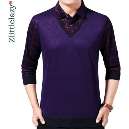 2020 Brand Casual Fake Two Pieces Long Sleeve Polo Shirt Men Poloshirt Jersey Plaid Mens Polos Tee Shirts Dress Fashions 93040