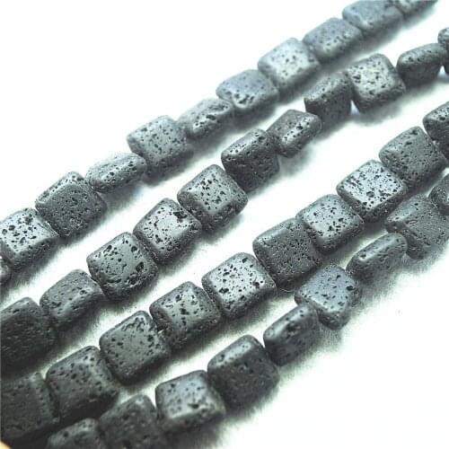 38PCS Black Lava Stone String Loose Beads Accessories Square Shape SIze 10MM For Women Bracelets Making Jewelry Findings