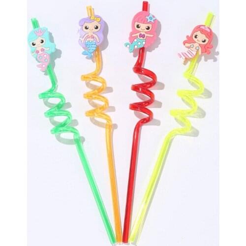 4PCS Cartoon Mermaid Unicorn Flamingo Straw Smoothie Drinking Plastic Straws For Milkshakes Ice Drinks Kids fruit Party Supplies