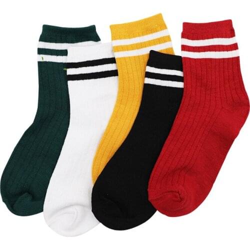 5 Pairs Spring Autumn Women Socks Solid Color Stripe Casual Comfortable Cotton Ankle Socks Fashion Girls Female Students Socks
