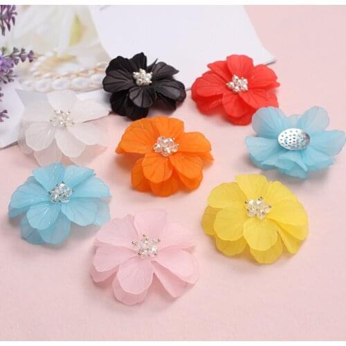 5pcs/Lots 6cm Big Acrylic Scrub Rhinestone Wrist Flowers Petal Spring Colors For Hair Jewelry Necklace Making Garment Decoration