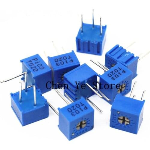 50PCS 3362P Trimmer Potentiometer Variable Resistor Cermet Trimpot 100R 200R 500R 1K 2K 5K 10K 20K 50K 100K 200K 500K 1M Ohm