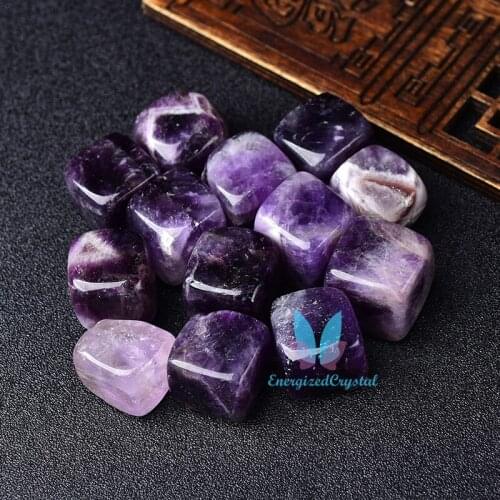 6 Poeces Polished Natural Dream Amethyst CUBE Tumbled Stone Gravel Square Crystal Stones Hand-Polished for Fish Tank Decor Garde