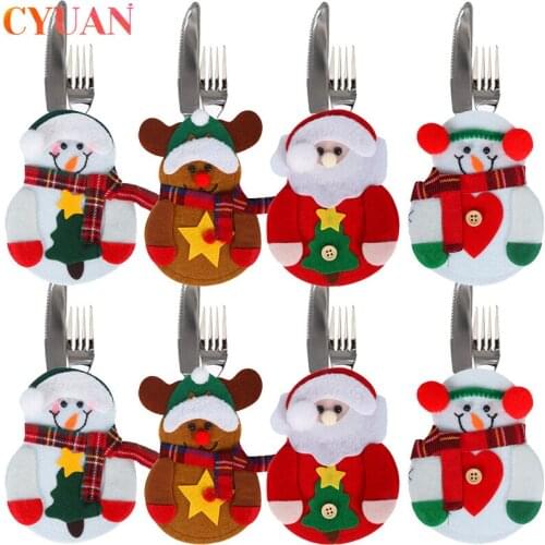 8pcs New Year Christmas Snowman Santa Claus Elk Tableware Holder Bag Gift Xmas Ornament 2022 Christmas Decoration for Home Table