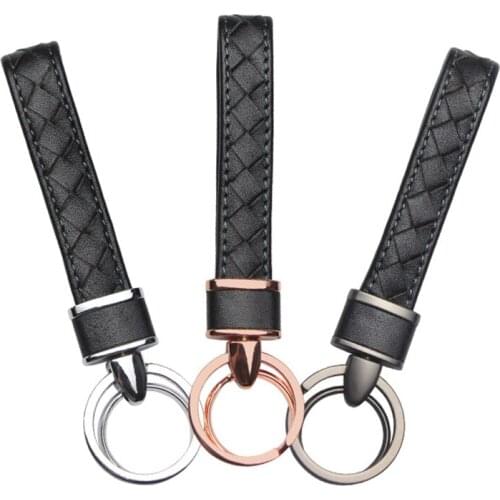 Car Keychain Keyrings For Chevrolet Cruze Captiva Aveo Camaro Metal Double Rings Gentleman Business Hand Woven Leather Key Chain