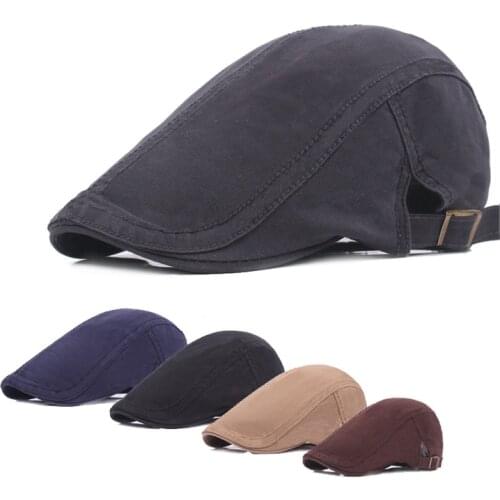 Solid Black Spring Summer Beret Male Flat Cap for Men Cotton British Style Casual Beret Women Retro Adjustable Mens Ivy Hats