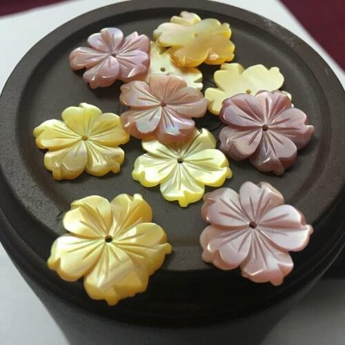 5pcs / bag natural shell 18mm ladies five petal purple gold flower loose beads jewelry making brooch hairpin jewelry accessories