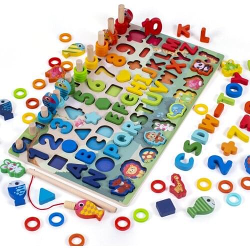 Montessori Wooden Toys Kids Busy Board Animal Math Fishing Numbers Matching Digital Shape Educational Toys For Children Gifts