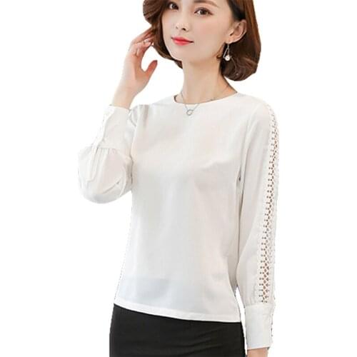 Womens Spring Autumn Office Ladies Blouse Shirts Hollow Out Tops For Woman Work Blusas Woman White Pink Casual Blusas New