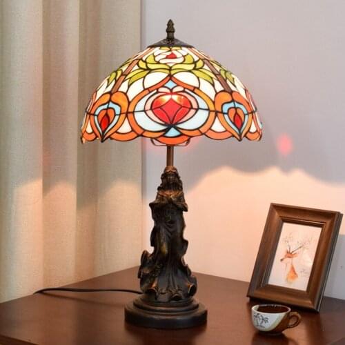 European Retro Creative Xiantao Rural Living Room Dining Room Bedroom Bedside Lamp Bar Tiffany Glass Beauty Lamp