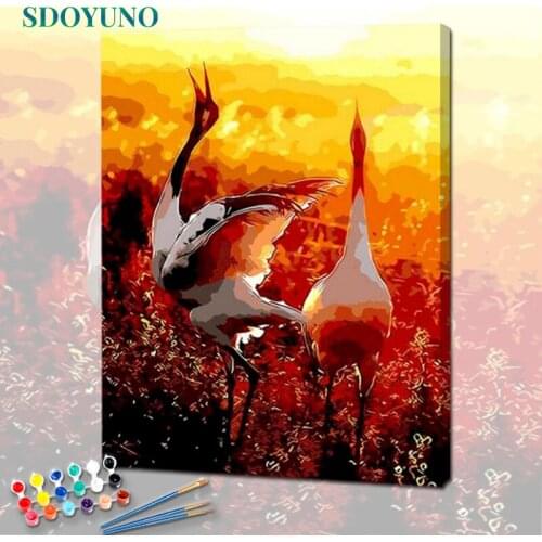 SDOYUNO 40x50cm Crane Scenery Painting For Paint By Numbers DIY Acrylic Animals Paint For Painting By Numbers On Canvas Home Dec