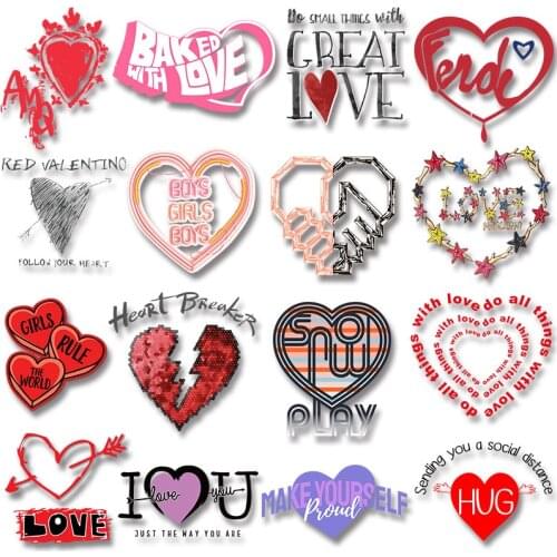 Love Heart Red Thermal Stickers Heat Transfer PVC Patch Stickers on Clothes Washable DIY Appliques on fabric