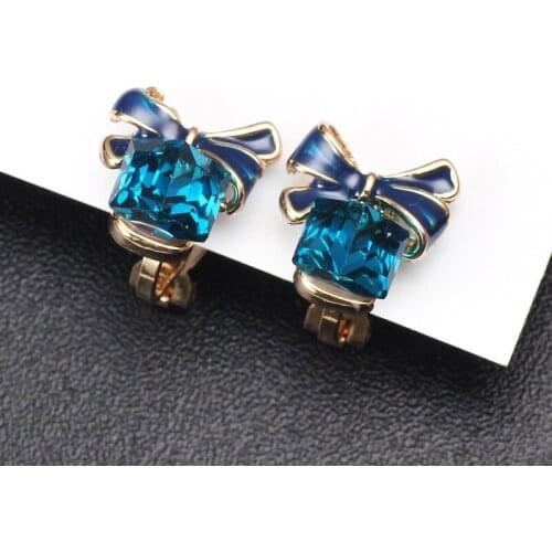 Crystal Clip On Earrings Women Trendy Clip Earrings Without Piercing Crystal Stud No Hole Earring Rhinestone Ear Clips Jewelry