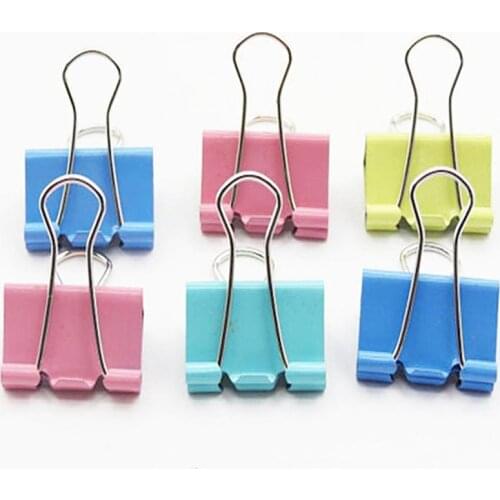 10 pcs/lot Metal Paper Clips 15mm Candy Color Metal Binder Clips Black Grip Clamps Office School Stationery Paper Document Clips