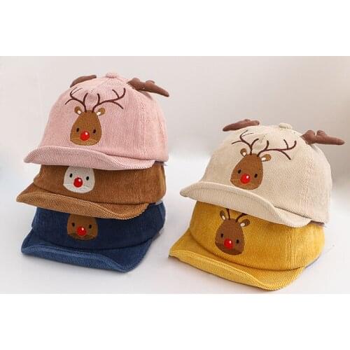 Lovely Cartoon Elk Pattern Baby Baseball Hats Kids Boys Girls Autumn Winter Corduroy Thickening Peaked Cap