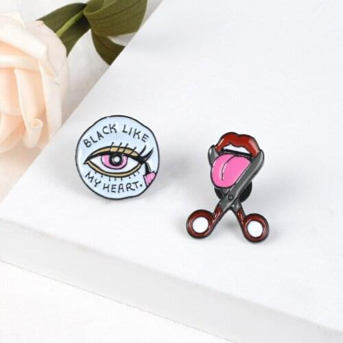 MINGQI Eyeliner Cut tongue Enamel Pin Black like my heart badge brooch Lapel pin Denim Jeans shirt bag Fun Jewelry accessories