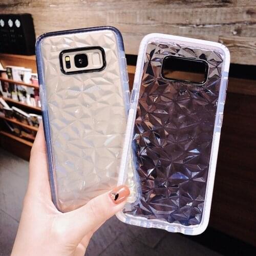 Fashion Bling Geometric Diamond Clear TPU Case For Samsung Galaxy S7 Edge S8 S9 S10 Plus NOTE 9 Rhombus Transparent Phone Cover