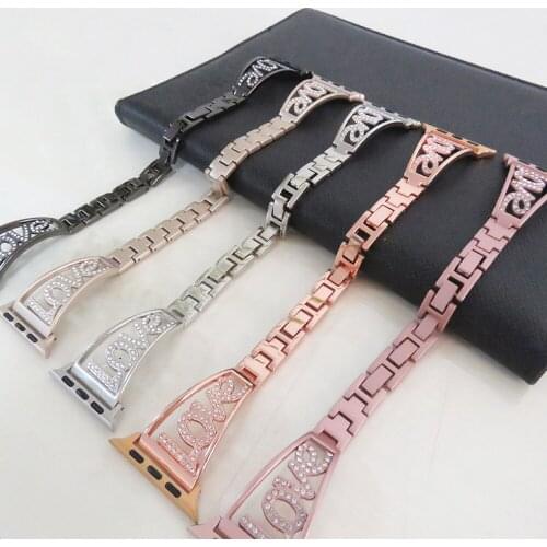 Love Style Diamond Fashion Strap for Apple Watch 6 Band 44/40mm 42/38mm Slim Replaceable Bracelet for iWatch Series SE/6/5/4/3/2
