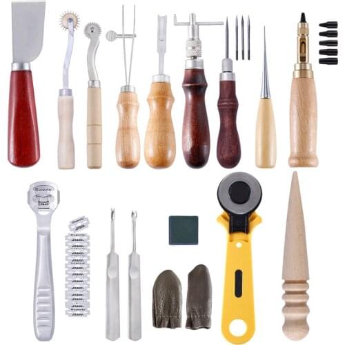 17PCS DIY Leather Craft Tool Set Kit Hand Sewing Stitching Punch Carving Work Saddle Punching Cutting Tool Shoemaker Repair Tool