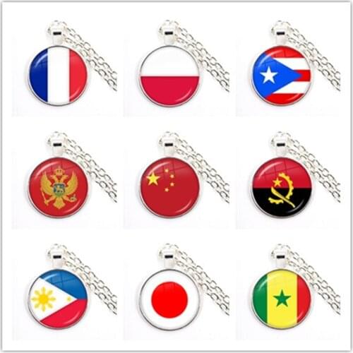 National Flag Pendant Necklace France Poland Puerto Rico Montenegro China Angola Senegal Philippines Japan Jewelry Women Girls