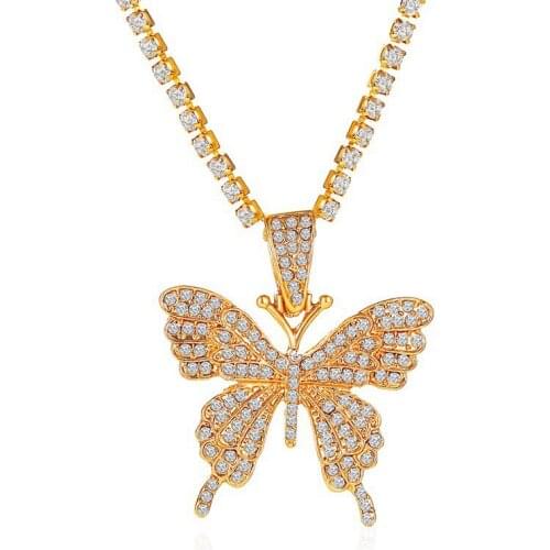 NIUYITID 2020 Butterfly Necklace Pendant Women Fashion Shiny Crystal Tennis Chain Choker Jewelry Party Gift