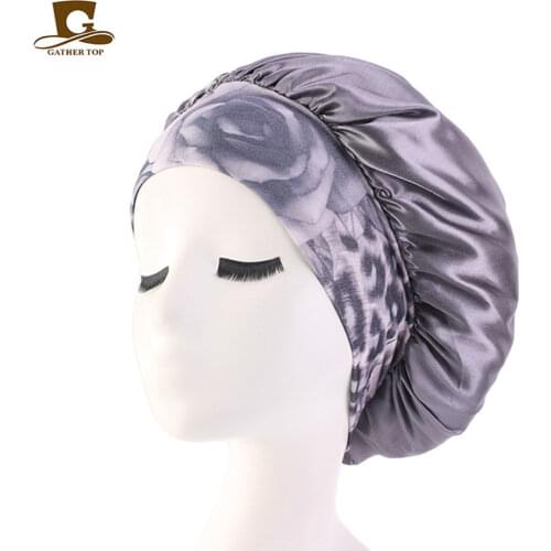 Printed Satin Bonnet Sleep Cap with Elastic Band Women Silky Chemo Caps