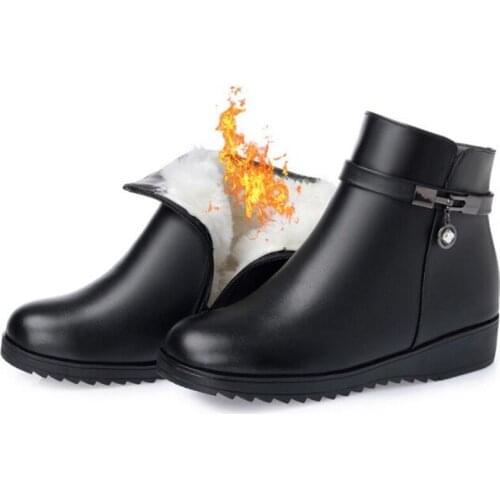 2020 Newest Fashion Winter Ankle Boots Women Boots Flat Warm Comfort Wool Shoes Snow Boots Genuine Leather Shoes Boots Plus Size