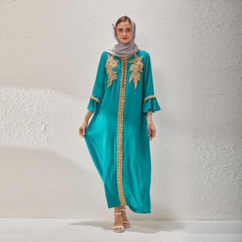 New Arrival Eid Lace Djellaba Abaya Full Length Embroidery Muslim Dress Dubai Turkey Muslim Dress Islam Abayas WY61