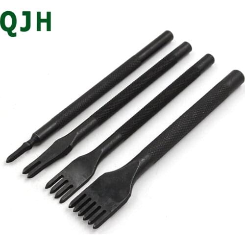 New DIY handwork leather craft black Professional punching tools 3mm Stitching Punches Hole chisel 1/2/4/6 Prongs