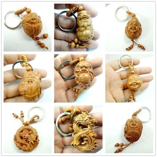 Wholesale Mahogany Three-dimensional Engraving Key Chain Lifelike Pendant Key Ring Jewelry Gift For Car Accessories L42