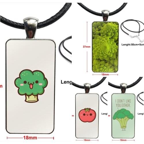 For Women Men Fashion Glass Cabochon Pendant Rectangle Necklace Choker Necklace Jewelry Vegetable Tomato Pepper Perfect