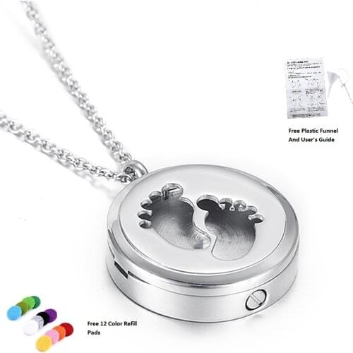 IJD5005 Baby Feet Cremation Pendant Son Memorial Keepsake Necklace&Young Living Doterra Aromatherapy Locket with Engraving