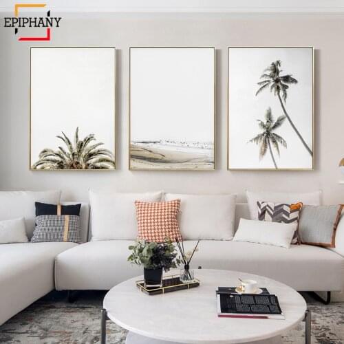 Pastel Beach Prints Nature Wall Art Palm Tree Landscape Canvas Painting Modern Minimalist Poster Wall Pictures for Living Room