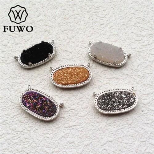 FUWO Angel Aura Druzy Pendant With Brass Bezel Trimmed Silver Plated Double Bail Raw Quartz Stone Charm For Jewelry Making PD179