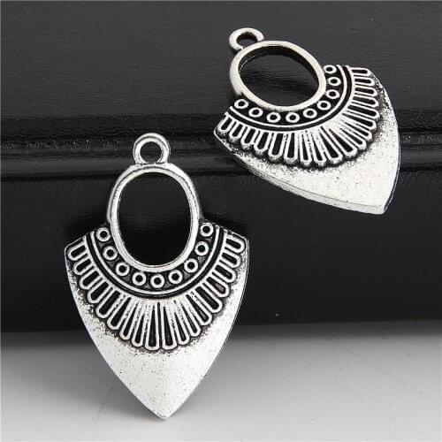 10pcs Silver Color Geometric Earing Charms With Hole For Women Pendant Trendy Finding Jewelry Accessories 31.5x20.5mm A3029