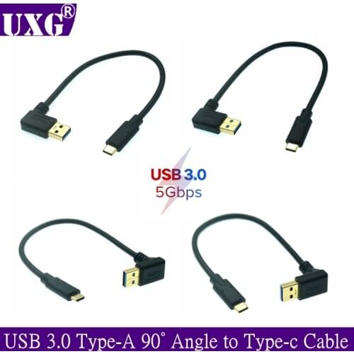 Gold Plated USB 3.0 Type-A 90° Angle Left Right Up Down Male to USB3.1 Type-C Male USB Data Sync & Charge Cable Connector 0.25m