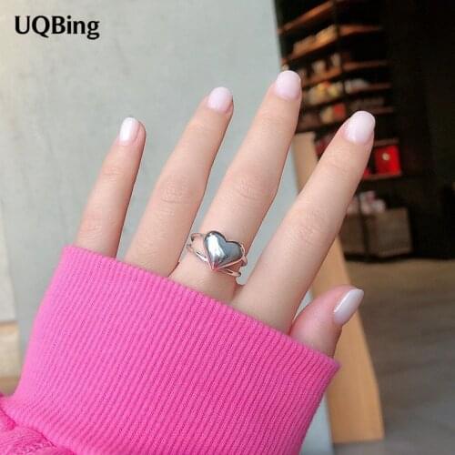 Simple INS 925 Sterling Silver Double Layer Heart Shape Rings Fine Jewelry