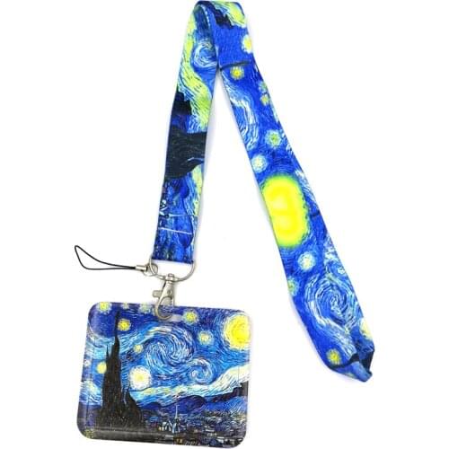 Van gogh Oil Painting Starry Sky Anime Lanyard Badge Holder ID Card Lanyards Mobile Phone Rope Key Lanyard Neck Straps Keychain