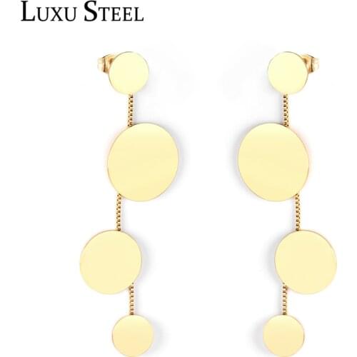 LUXUSTEEL Geometric Earrings Funny Jewelry Stainless Steel Gold Color Round Pendants Drop Earrings Women Accessories Chic Style