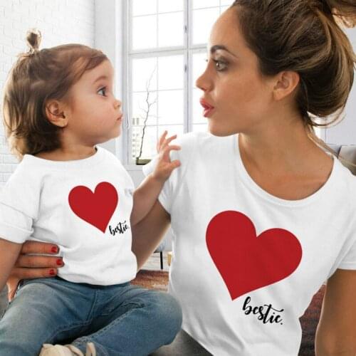 Family Look Matching Outfits Mother Daughter Clothes Mommy and Me Women Heart Printed Cotton T-Shirts Cute Top lovely Blouse Tee
